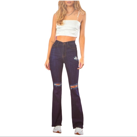 Vibe and Rant Jeans Relaxed Fit High Rise Flare Dark Wash Denim Size 11 - Picture 1 of 6